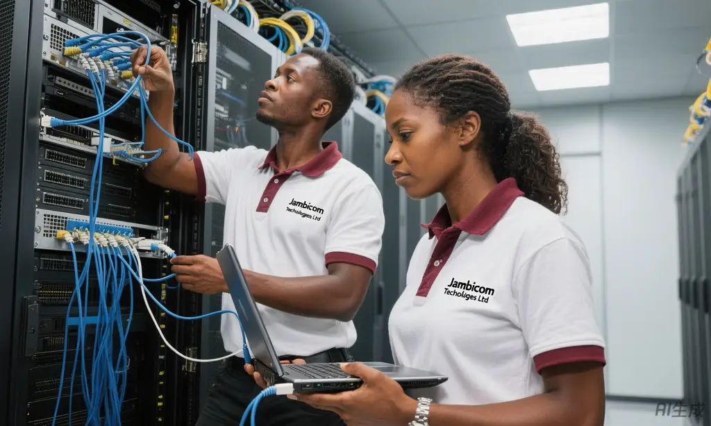 Jambicom engineers managing server rack cabling