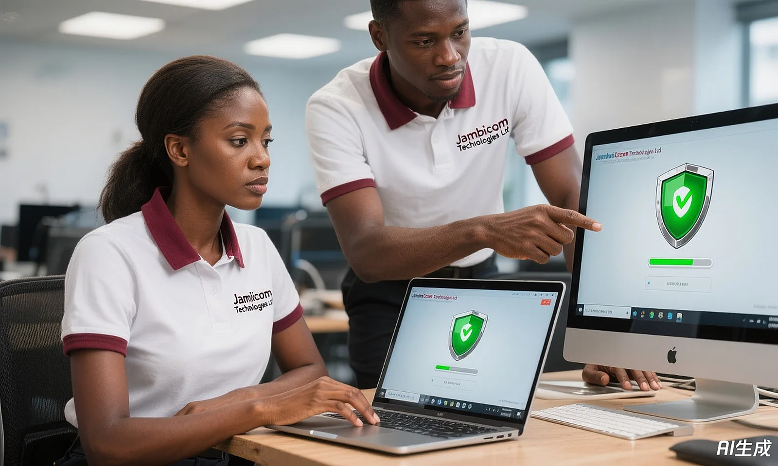 Jambicom engineers checking antivirus protection on computers